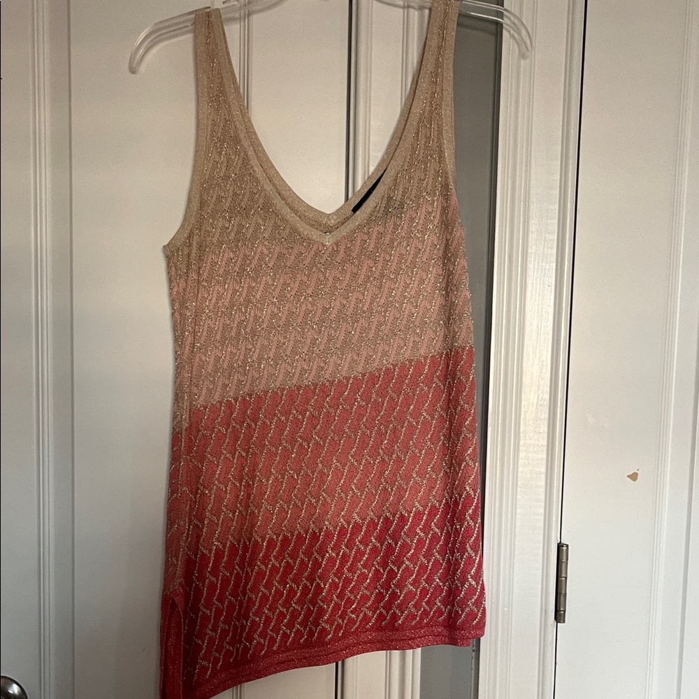 White House Black Market Pink and Cream Knit Tank Top